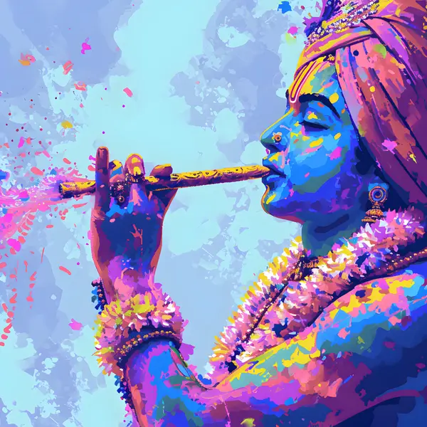 Krishna Playing Flute Vibrant Colors Photo — Memocult